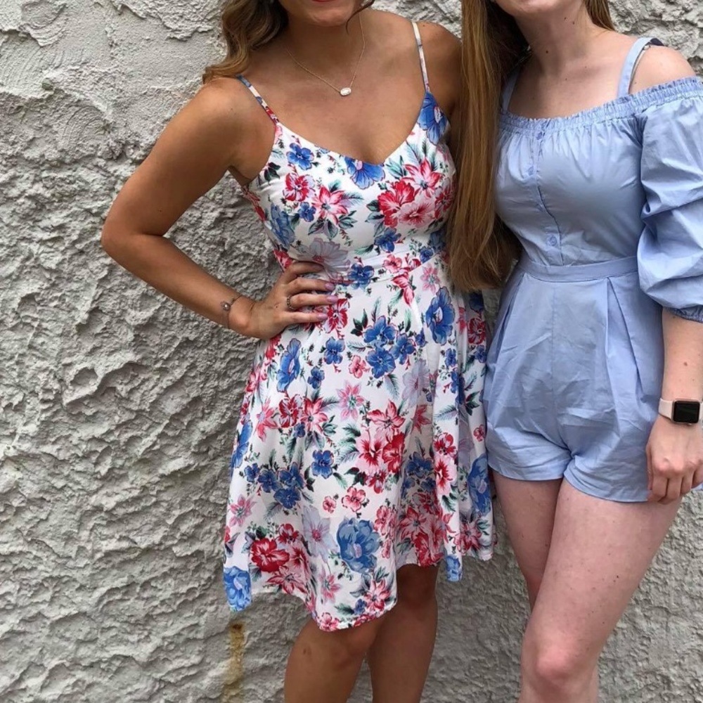Red, white, and blue floral dress
